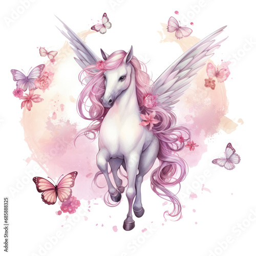 unicorn with diamonds, is surrounded by other watercolor
