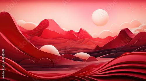greeting card, crimson abstract landscape in the style of paper sculpture