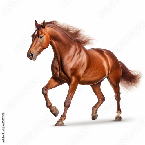 Red horse run gallop isolated on white background. generative ai
