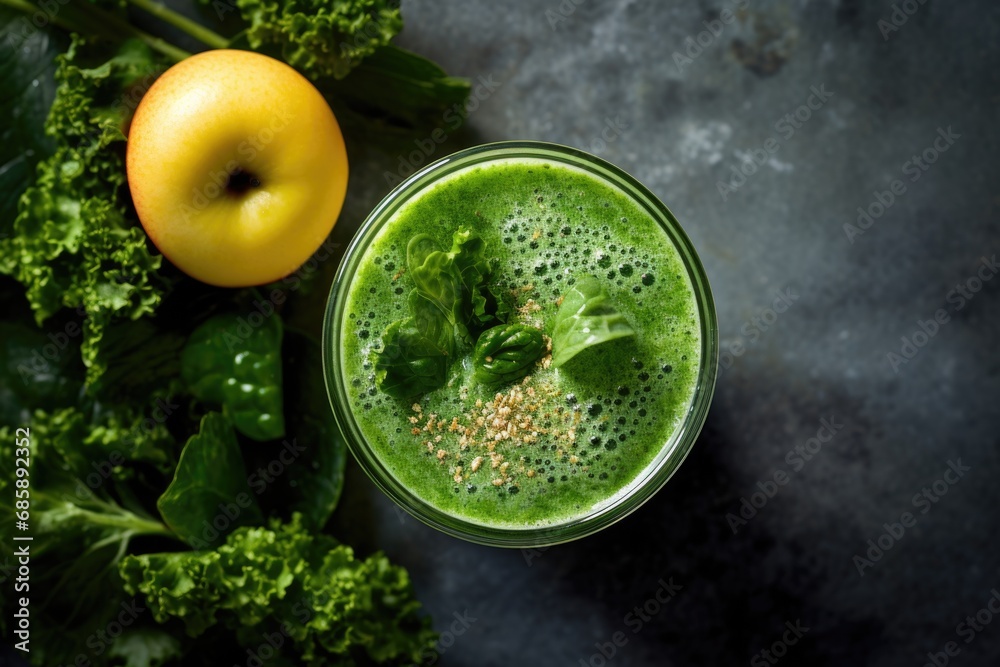 Fresh Green Smoothie Topped with Seeds and Mint Leaf - obrazy, fototapety, plakaty 