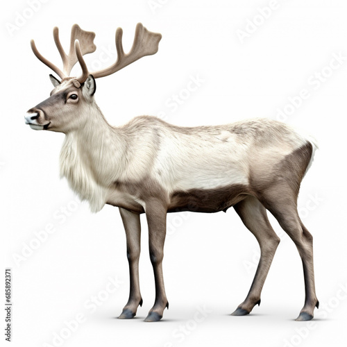 Reindeer (Rangifer tarandus). Isolated over white. generative ai