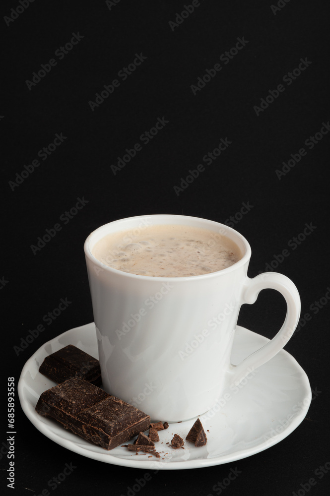 Obraz premium Hot Chocolate Cup, Cacao Mug, Cocoa Beverage, Christmas Drink Glass with Foam, Healthy Breakfast