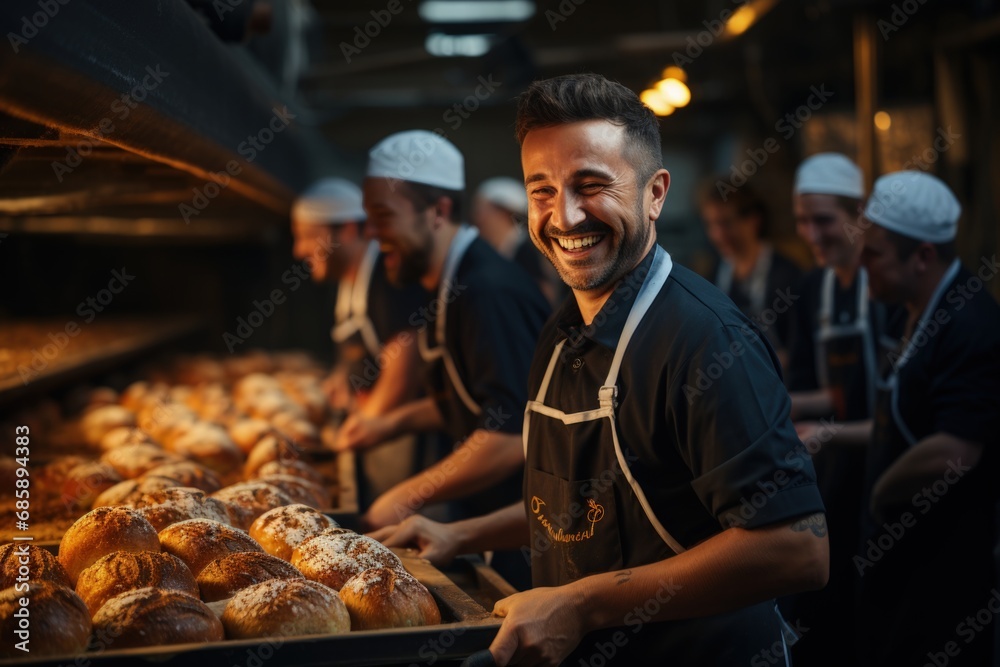 workers team on bread factory