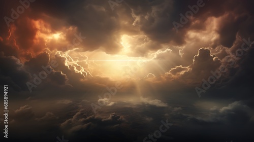 Sun peeking through storm clouds photo
