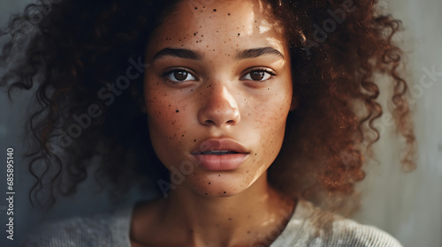 Black young woman with freckles
