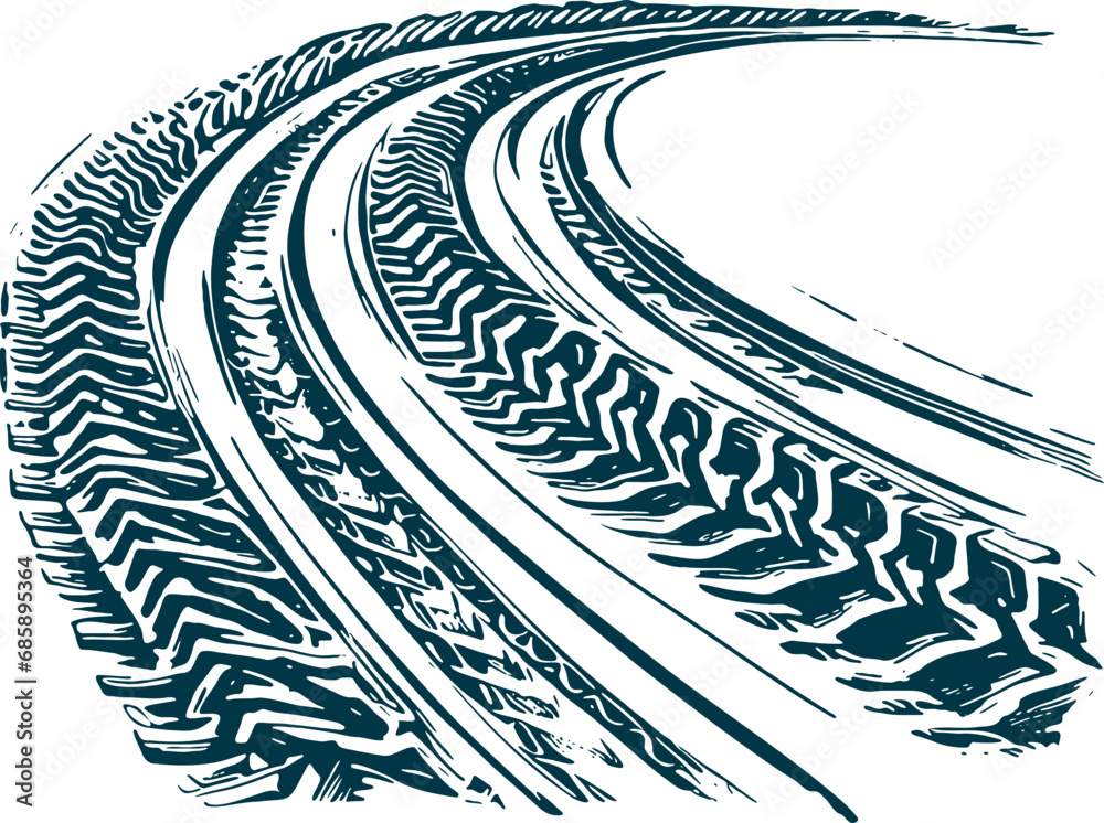 Stencil vector graphic of tire tracks created by a passing car on a
