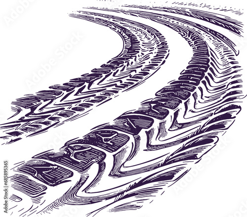 Car tire track stencil on the surface illustrated in vector graphics photo