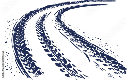 Vector illustration with a stencil of tire tracks left by a car on a surface photo