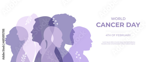 World cancer day banner.Vector illustration with silhouettes of people.