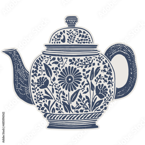 Woodblock Teapot Vintage