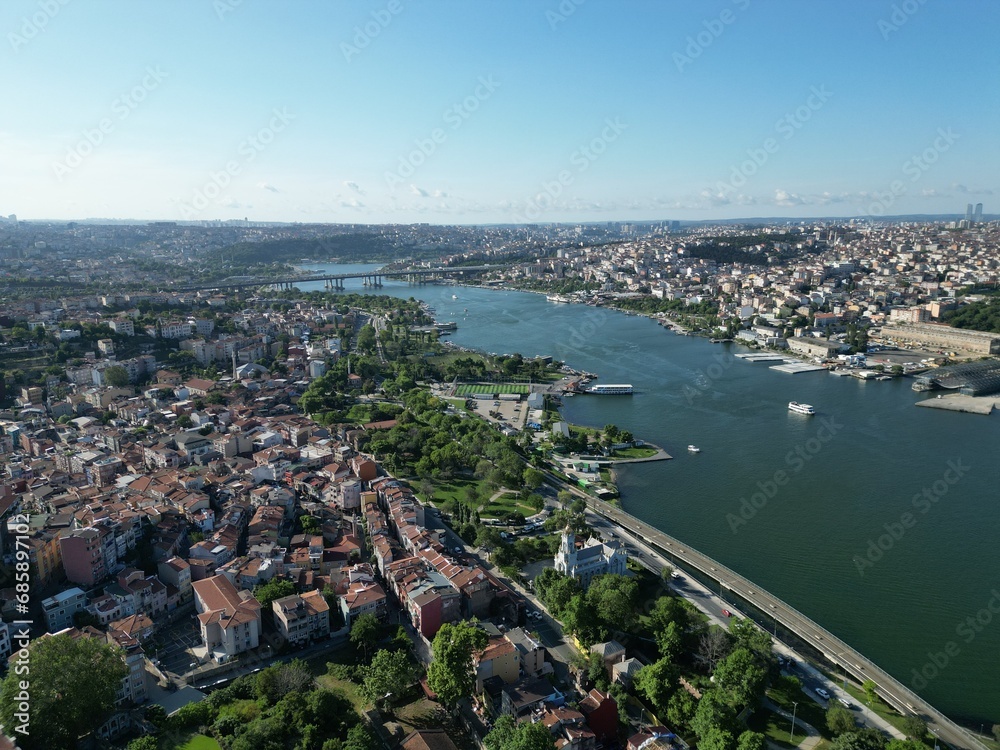 Bosphorus view aerial shot Istanbul