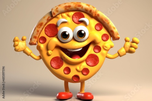 Cartoon character Pizza. Illustration or drawing with selective focus and copy space