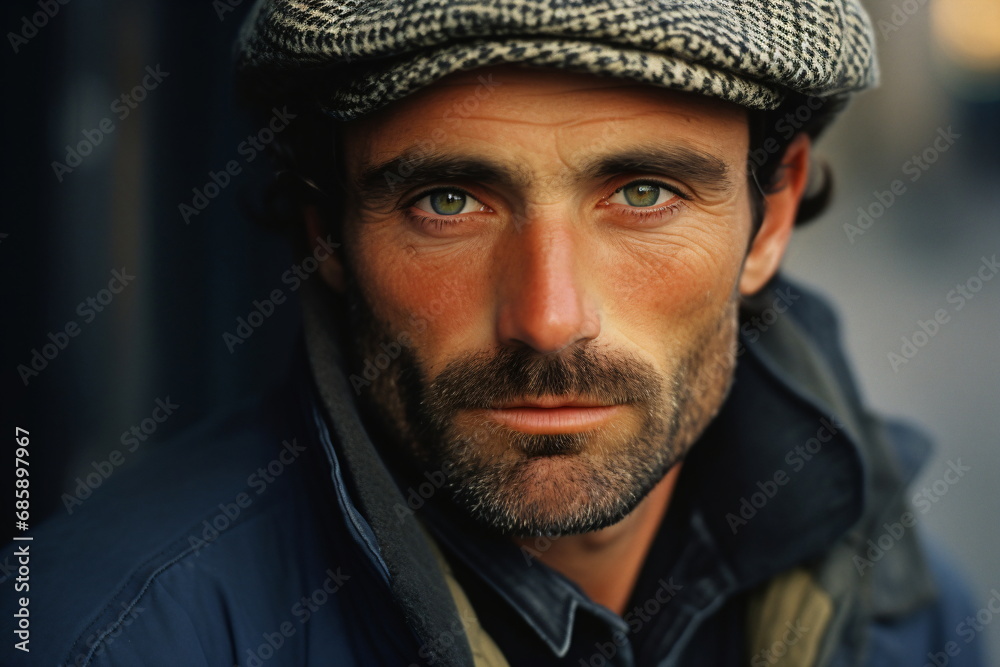 A portrait photo of a handsome middle-aged french man wearing a beret A portrait photo of a handsome middle-aged french man wearing a beret