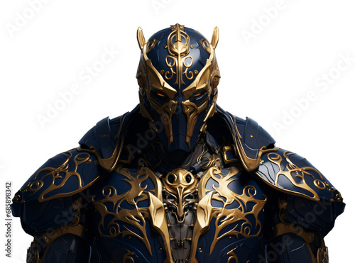 A scarab knight with gold and blue armor