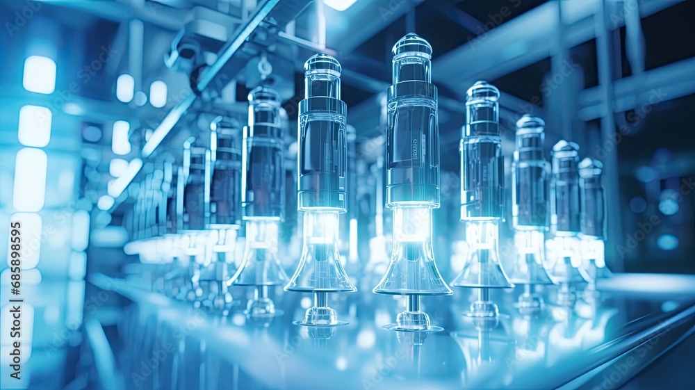 the medical ampoule production line at a modern pharmaceutical factory. the medical ampoule production line at a modern pharmaceutical factory.