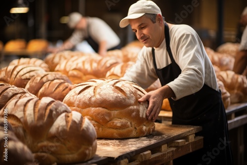 workers team on bread factory