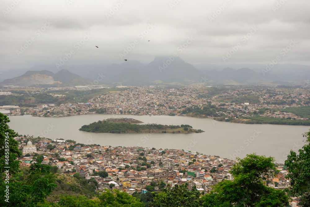 Vitoria city bay with Santa Maria river and Vila Velha town, panoramic view. ES, Brazil
