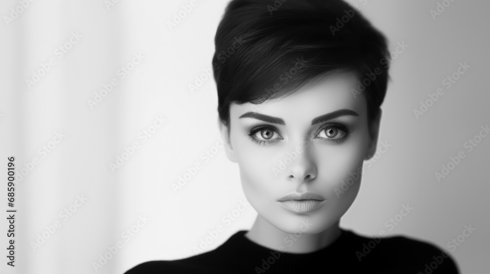 Woman close-up retro portrait in studio closeup, 1960s fashion Woman close-up retro portrait in studio closeup, 1960s fashion