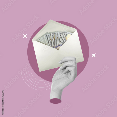 Slika na platnu Money in envelopes, envelope in hand, envelope held by businessman, paying busin