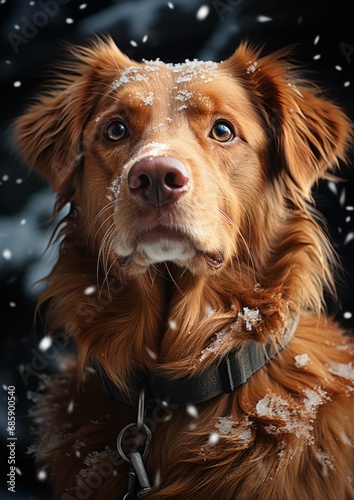 golden retriever sitting on the first snow, first snow of Siberia, dogs © Ibad
