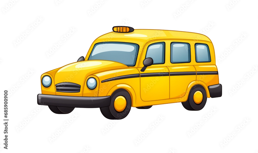 Retro-style yellow taxi with vintage design and taxi sign.