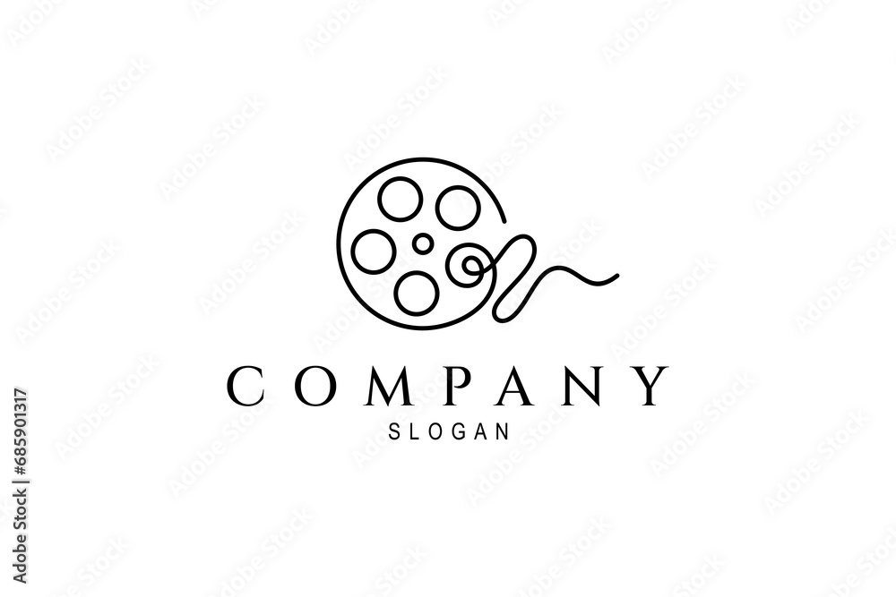 Film video roll continuous line art logo design Film video roll continuous line art logo design