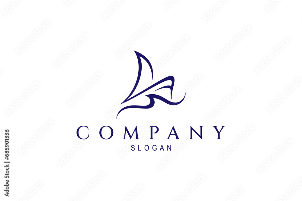 sailboat logo design with ocean waves in flat design