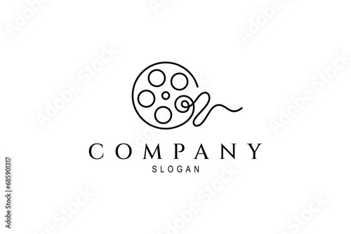 Film video roll continuous line art logo design
