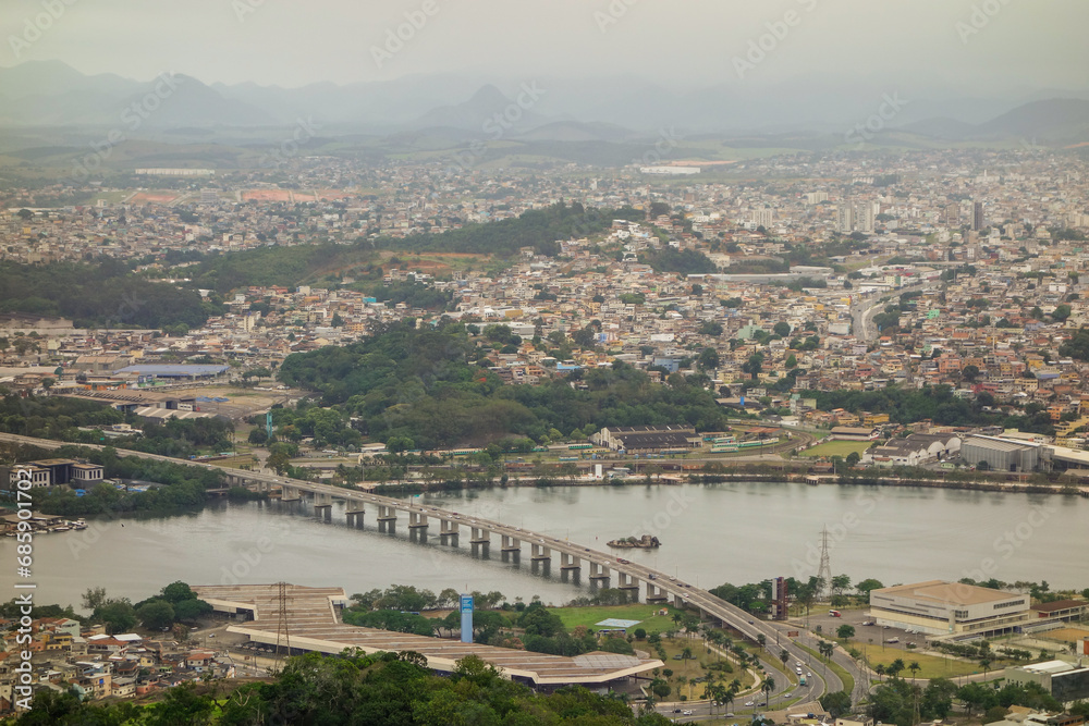 Vitoria city bay with Santa Maria river and Vila Velha town, panoramic view. ES, Brazil