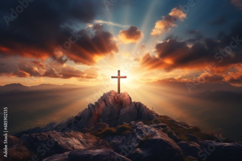 Jesus Christ Concept   cross on sunset sky background