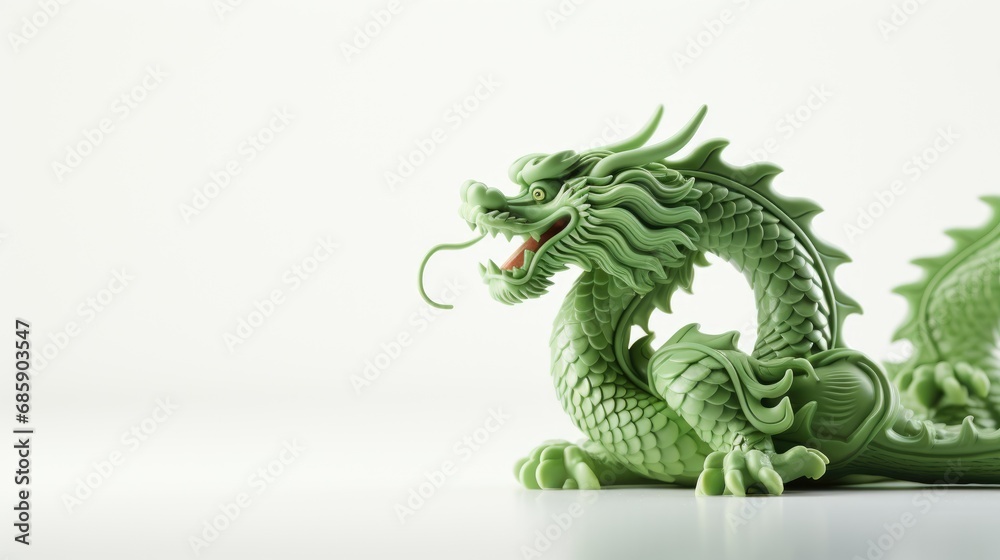 Obraz premium In a joyous celebration of Happy Chinese New Year, a vibrant Green Dragon dances through festive streets, symbolizing prosperity, good luck, lively spirit of traditional Lunar New Year festivities.