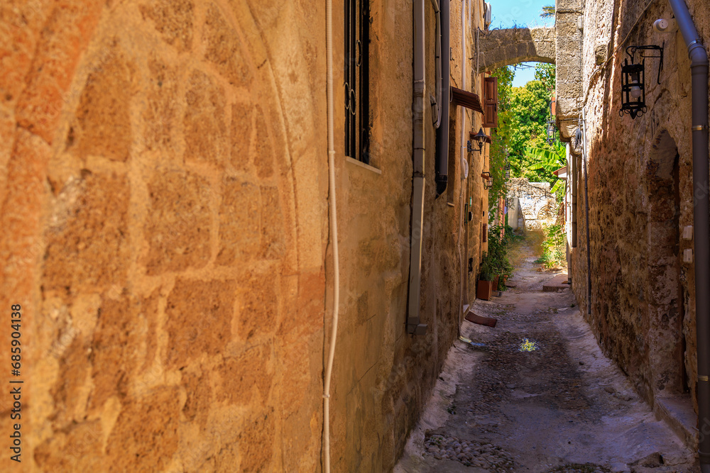 Narrow streets of the old city. Background with selective focus and copy space