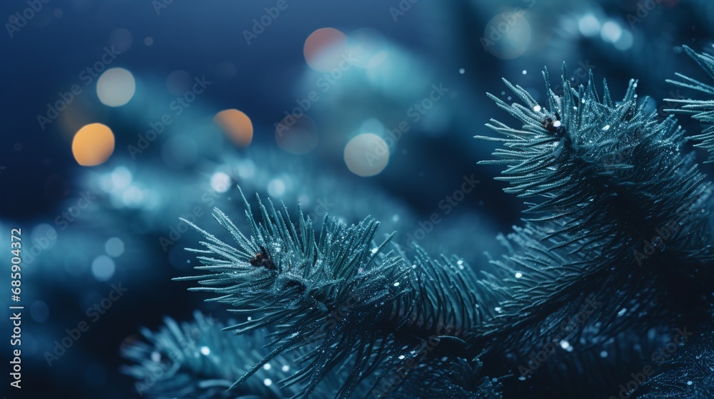 AI Generated macro close up of Christmas tree branch with decorations. AI Generated macro close up of Christmas tree branch with decorations.