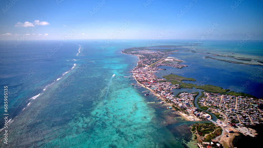San Pedro Island Drone Photo from High above showcasing Reef
