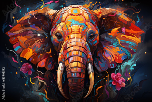 elephant portrait in neon painting style 