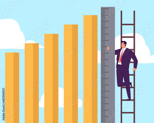 Business benchmark measurement, KPI, key performance indicator to evaluate success, improvement or business growth concept