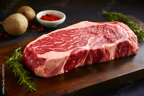 Exquisite marbled steak with rosemary, prime cut for a gourmet meal