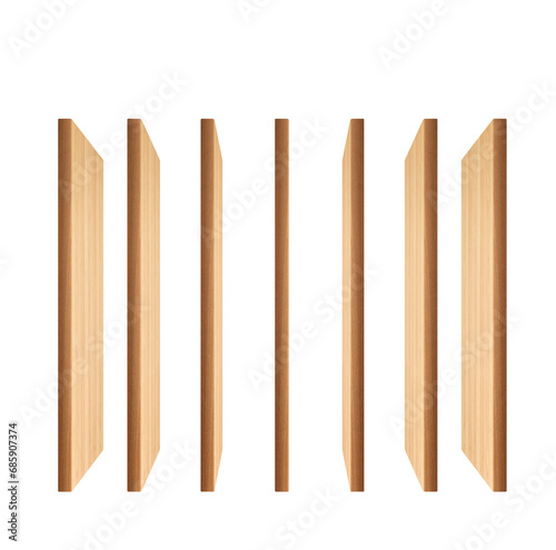 Collection of wooden planks isolated on white background.