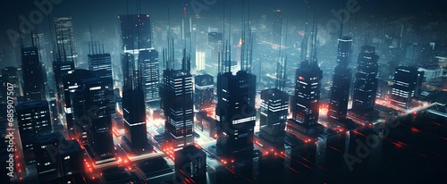 isometric futuristic city night lights, cyberpunk style. generative AI