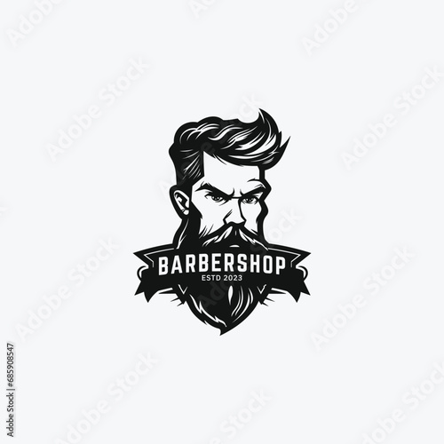 Stylish barber shop logo featuring a dashing man with a beard and mustache.Barbershop vintage logo 