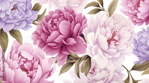 Seamless floral pattern with peonies on light background