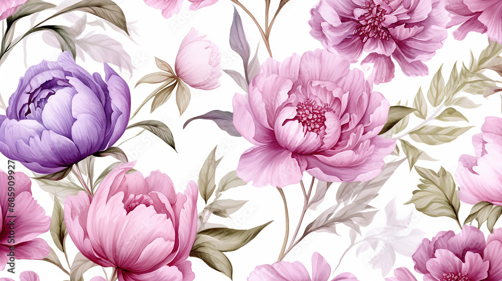 Peony flowers watercolor seamless pattern on summer Peony flowers watercolor seamless pattern on summer