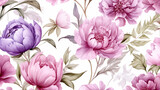 Peony flowers watercolor seamless pattern on summer