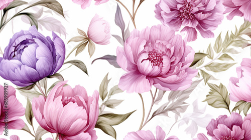 Peony flowers watercolor seamless pattern on summer