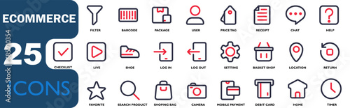 collection ecommerce icons. contains shopping,barcodes,shopping baskets,debit cards,payment,price tag.line color icons collection.vector illustrations for apk, web and other designs.