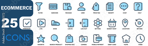 collection ecommerce icons. contains shopping,barcodes,shopping baskets,debit cards,payment,price tag.lineal color icons collection.vector illustrations for apk, web and other designs.