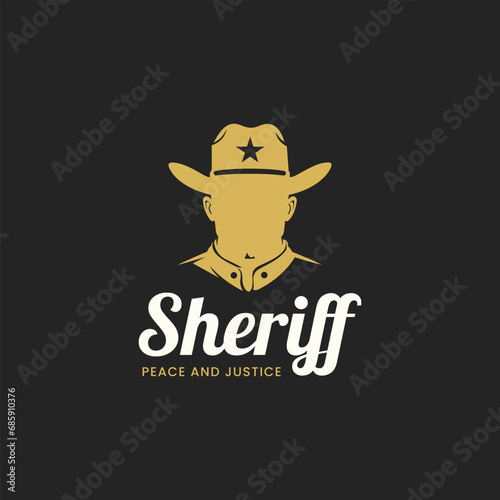 sheriff with cowboy hat logo design template