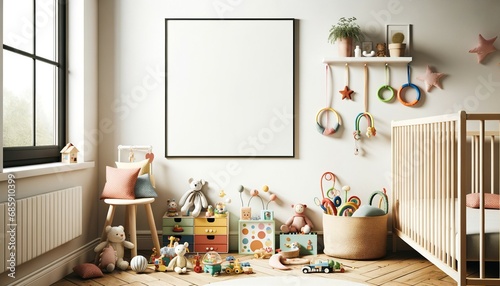 Mockup Frame in Cute Kid's Room with Toys and Baby Items