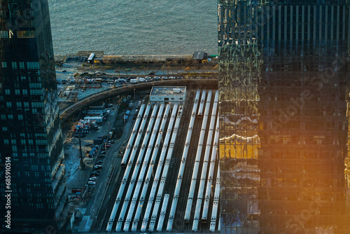 Subway trains in a line in Manhattan NYC