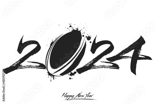 Happy New Year 2024 and rugby ball